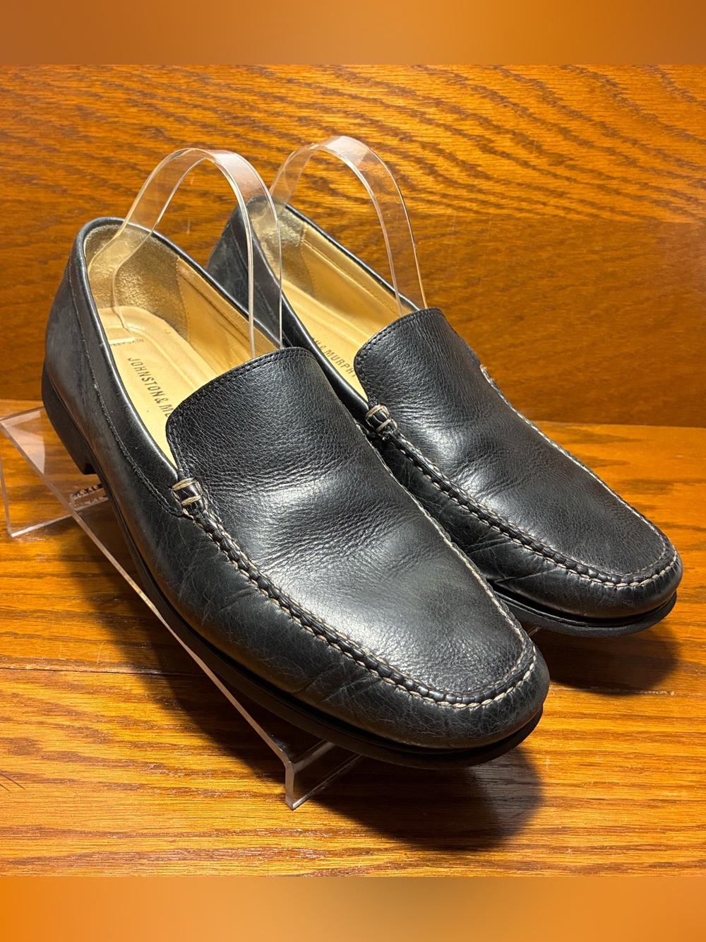 Y2K Johnston & Murphy Leather Moc Toe Loafers Black Men’s Size 11